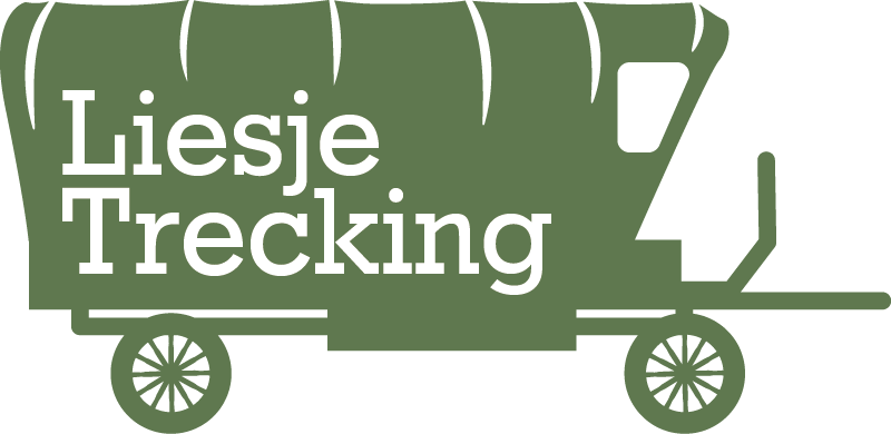 Logo of Liesje Trecking showing a green covered wagon with writing on the side