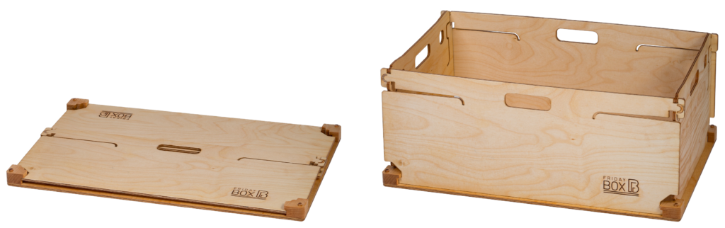 foldable robust stackable wooden box - two FridayBOXes open and folded together